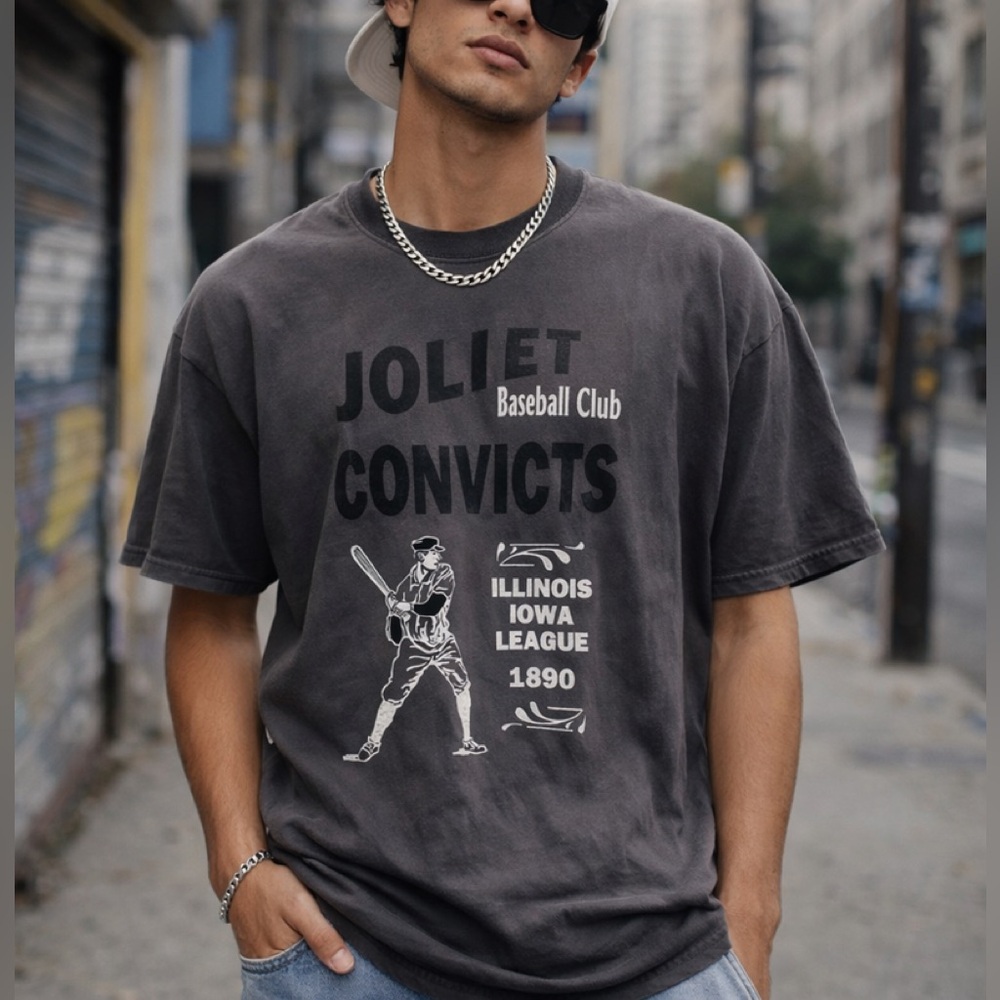 Vintage Joliet Convicts Baseball Club Illinois Iowa League 1890 Tshirt Sz L USA